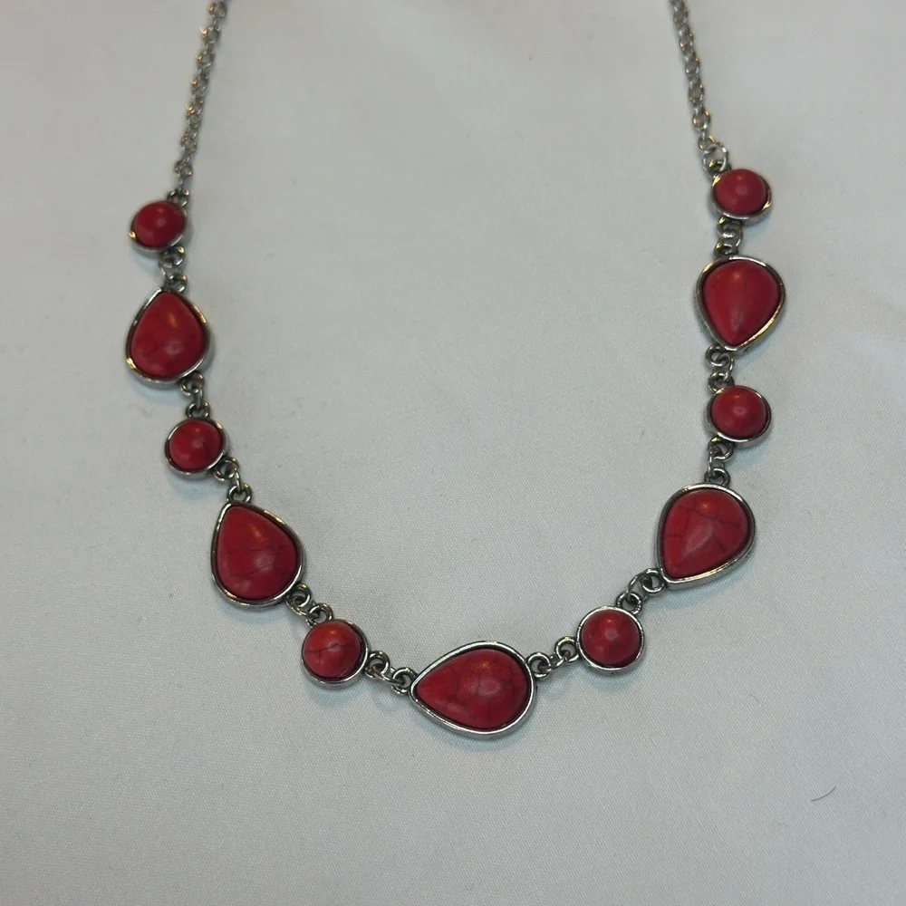 Red and Silver Women's Necklace - Picture 4 of 7